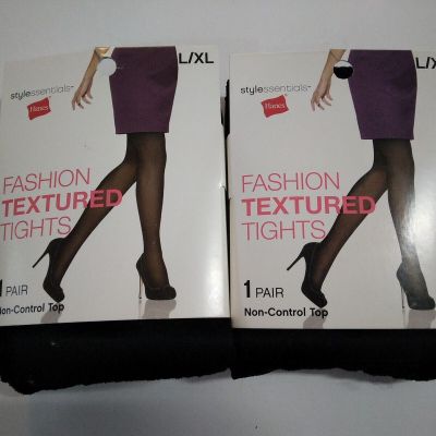 2 Hanes Fashion Textured Tights Size L/XL Black Diamond Dot Non-Control Top