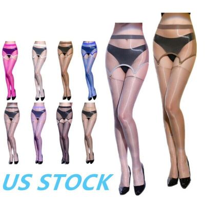 US Women Sheer Glossy Thigh High Stocking Crotchless Tights Suspender Pantyhose