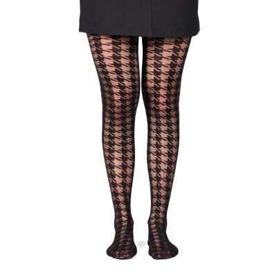 Fil de Jour France Fashion Tights 30 Denier, Houndstooth, M/L Made in Italy