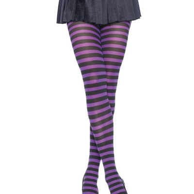 Leg Avenue 7100 Women's Black & Purple Striped Nylon Hosiery Tights - One Size