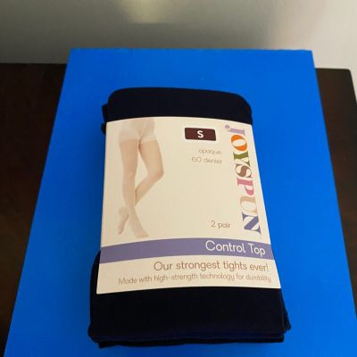 NEW WOMEN'S SIZE SMALL JOYSPUN 2 PACK NAVY/BLACK OPAQUE TIGHTS 60 DENIER