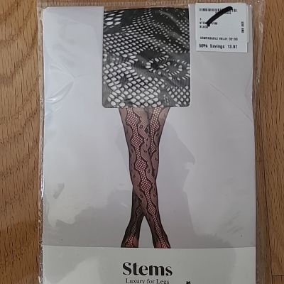 New Women's STEMS-5180  Squiggle Fishnet Tights Black  One Size