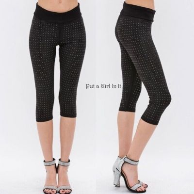 New VOCAL PLUS SIZE Womens CRYSTAL BLACK CAPRI BLING LEGGINGS PANTS 1X 2X 3X