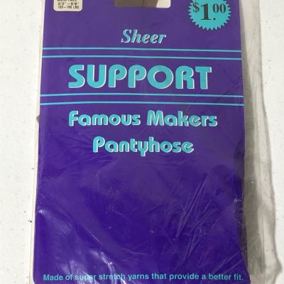 Famous Makers Vintage Sheer Support Pantyhose Taupe Med/Tall 100-160 lbs NEW NOS