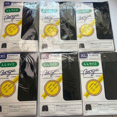 LOT of 6 Vintage Japanese Brand Boogie Panty Hose  Stocking Size XL or LL Black