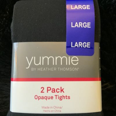 New Yummie Tummie by Heather Thomson L 2 Pack Black Opaque Tights