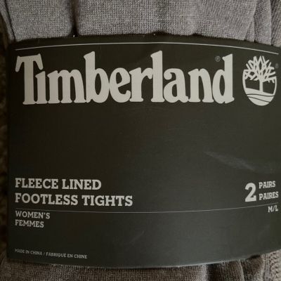 TIMBERLAND 2 Pr Black/Tan FLEECE Lined Footless TIGHTS Womens MEDIUM /LARGE NEW