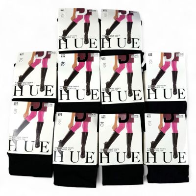 HUE Super Opaque Tights with Control Top Womens Size 1 Solid Black 10 Pairs New