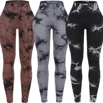 3 Pack Tie Dye Seamless High Waisted Workout Leggings for Women Scrunch Butt Lif