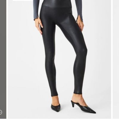 Spanx Faux Leather High Waist Compression Slimming Leggings Black