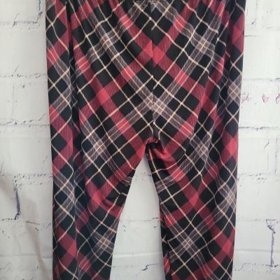 Red Plaid Stretch Leggings Pants Plus Size 2X Stretch Elastic Waist 30