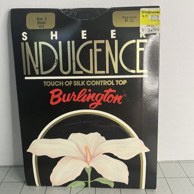 Sheer Indulgence Burlington Vintage 1987 Pantyhose, New, Black, sz 3 Kayser-Roth