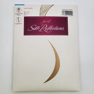 Hanes Silk Reflections Control Top Pantyhose Sandalfoot Silky Sheer Pearl CD 717