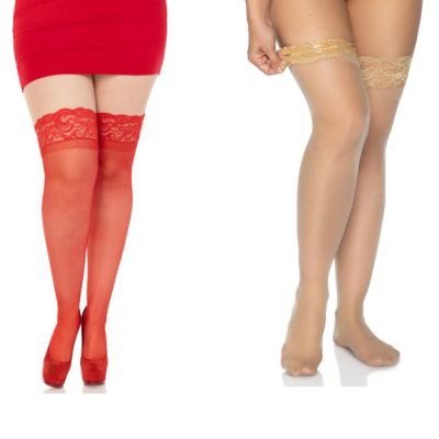 Sheer Thigh High Nylon Stockings Seamless Plus Size Queen  Leg Avenue 1022Q