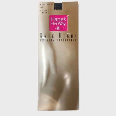 Hanes Her Way Silky Sheer Knee Highs 2 Pairs Onyx One Size J55 NEW