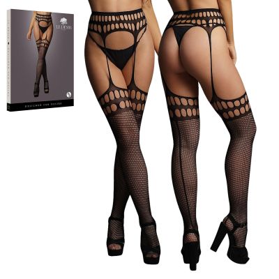 High-Waisted Garterbelt Stockings Open Back Breathable Fabric Fishnet Lingerie