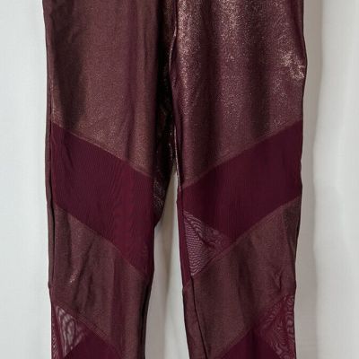 Victoria’s Secret Pink Leggings Women’s Small Ultimate Shiny Mesh Panel Maroon