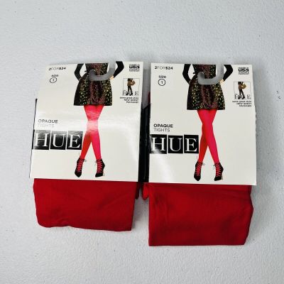 NEW HUE Apple Red Opaque Tights Non-Control Top Size 1- 2 Pair Pack