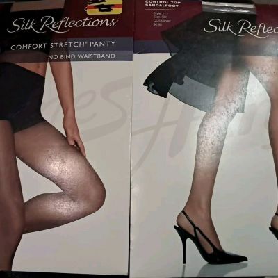 Hanes Silk Reflections Control Pantyhose Lot Of 2 Silver Little Color Size CD