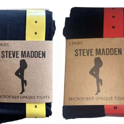 NWT Steve Madden Women's Microfiber Opaque Tights 2 Pack Black S-M $60 11HL367