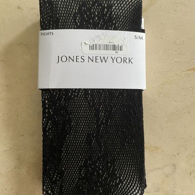 Jones New York Lace Fishnet Tights Pantyhose S/M Black Floral Pattern NWT