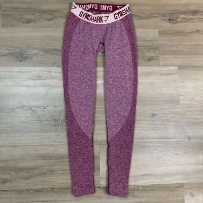 Gymshark Women's S Dry Flex Contour Leggings Heathered Maroon Logo Waist Workout