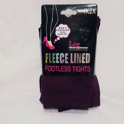 Leg Impressions Fleece Lined Footless Tights Wine Size 1X 2X New