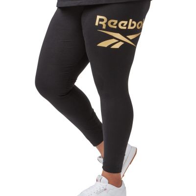 Reebok Plus Size Shine Logo Leggings Black 3X New