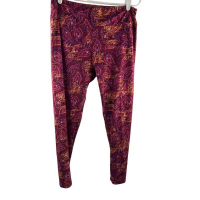 LuLaRoe Womens Leggings Purple Paisley Print Size Tall and Curvy