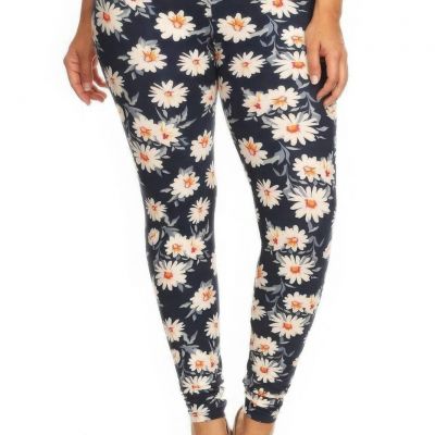 Plus Size Leggings Daisy Floral Print Buttery Soft Full Length (One Size)