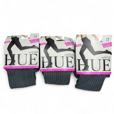 HUE Double Rib Shaping Tights Gray 3 Pairs Size 1 Graduated Leg Compression New