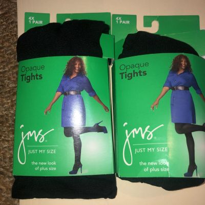 Just My Size 4X Plus Opaque Tights Black 2 Pair New