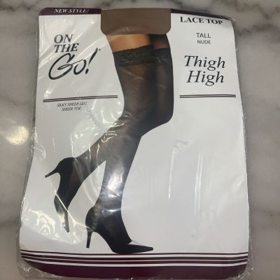 On The Go Thigh High Lace Top Sheer Toe Nude Tall Hosiery Stockings New