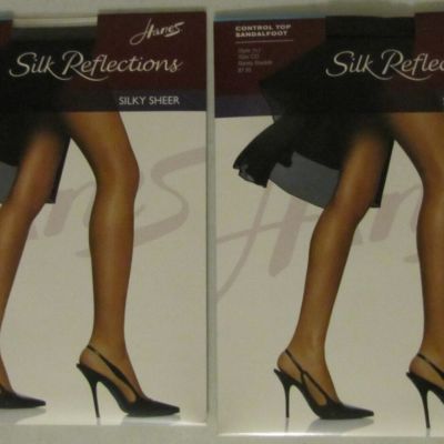 LOT 2 NEW Hanes Silk Reflections Control Top Pantyhose.Size CD Barely Black. 717