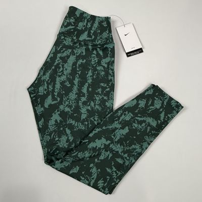 Nike One High-Waisted 7/8 Printed Leggings Womens Medium Green NWT FZ3229-338