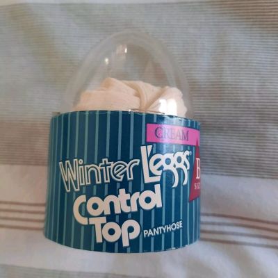 Vintage Leggs Egg Winter Control Top Nylon Pantyhose Cream Size B Ribbed NOS