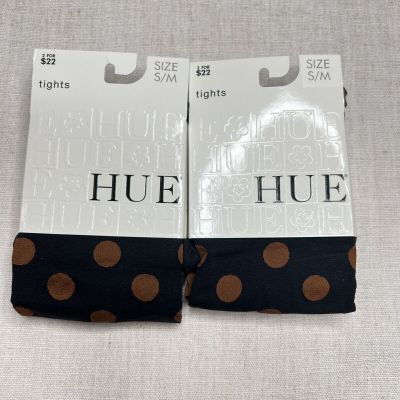 HUE Polka Dot Tights Control Top Womens Size S/M 2 Pairs 120-170 Lbs Cinnamon