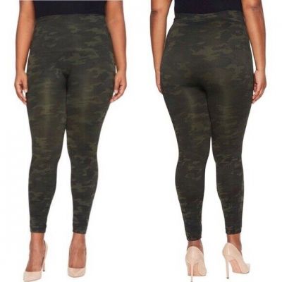 Spanx Faux Leather Green Camo Leggings Shiny Vegan Camouflage Print Plus Size 2X