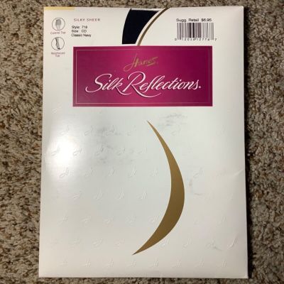 HANES Silk Reflections Size CD Silky Sheer RT Control Top PANTYHOSE Navy NEW