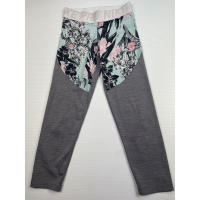 Nike Pro Floral Print Athletic Leggings Grey Mint Workout Compression Pants M