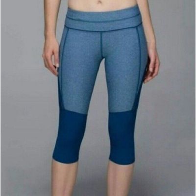 LULULEMON ~  Poseidon Blue Mesh Training Tough Crop Leggings Size 8