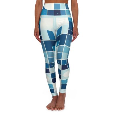 Yoga Leggings, Blue Squares Design, Workout Pants, Stretchy