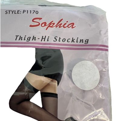 Women's Black Sophia Thigh-Hi Stocing. One Size. 100perc Nylon