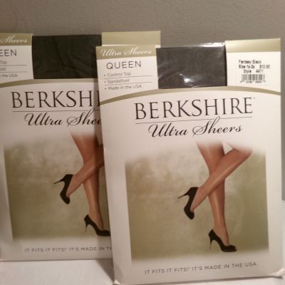 2 Berkshire Ultra Sheer Queen Control Top Pantyhose Fantasy Black 4411