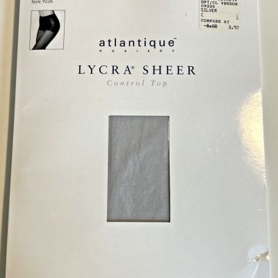 Atlantique Hosiery Lycra Sheer Control Top Pantyhose Style 9226 Size C Silver