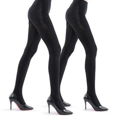 2 Pairs Ultra Opaque Tights for Women - 80D Microfiber Control X-Large Black