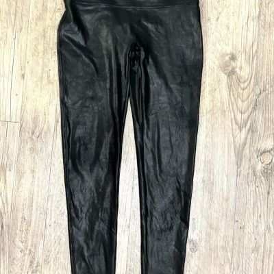 Spanx Faux Leather Leggings Women's Extra Large XL Black Stretch Tight Ankle EUC