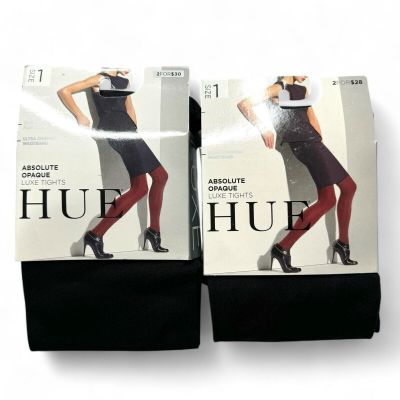 HUE Womens Absolute Opaque Luxe Tights Size 1 Black 2 Pair Pack 100 Denier New