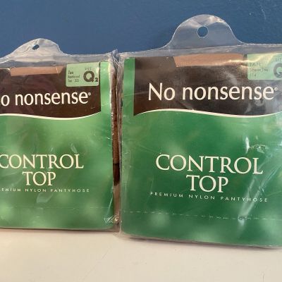 Tan No Nonsense Control Top 2pks Sz Q Nylon Pantyhose 1 Sheer Toe 1 Reinforced