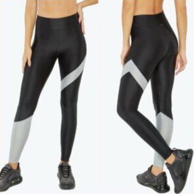 Koral Women’s XS Appeal High Rise Energy Legging Shiny Black & Gray/Silver SHINE